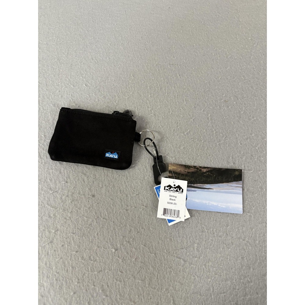KAVU Wallet One Size Black Stirling Zip ID Case Card Coin Pouch Key Ring